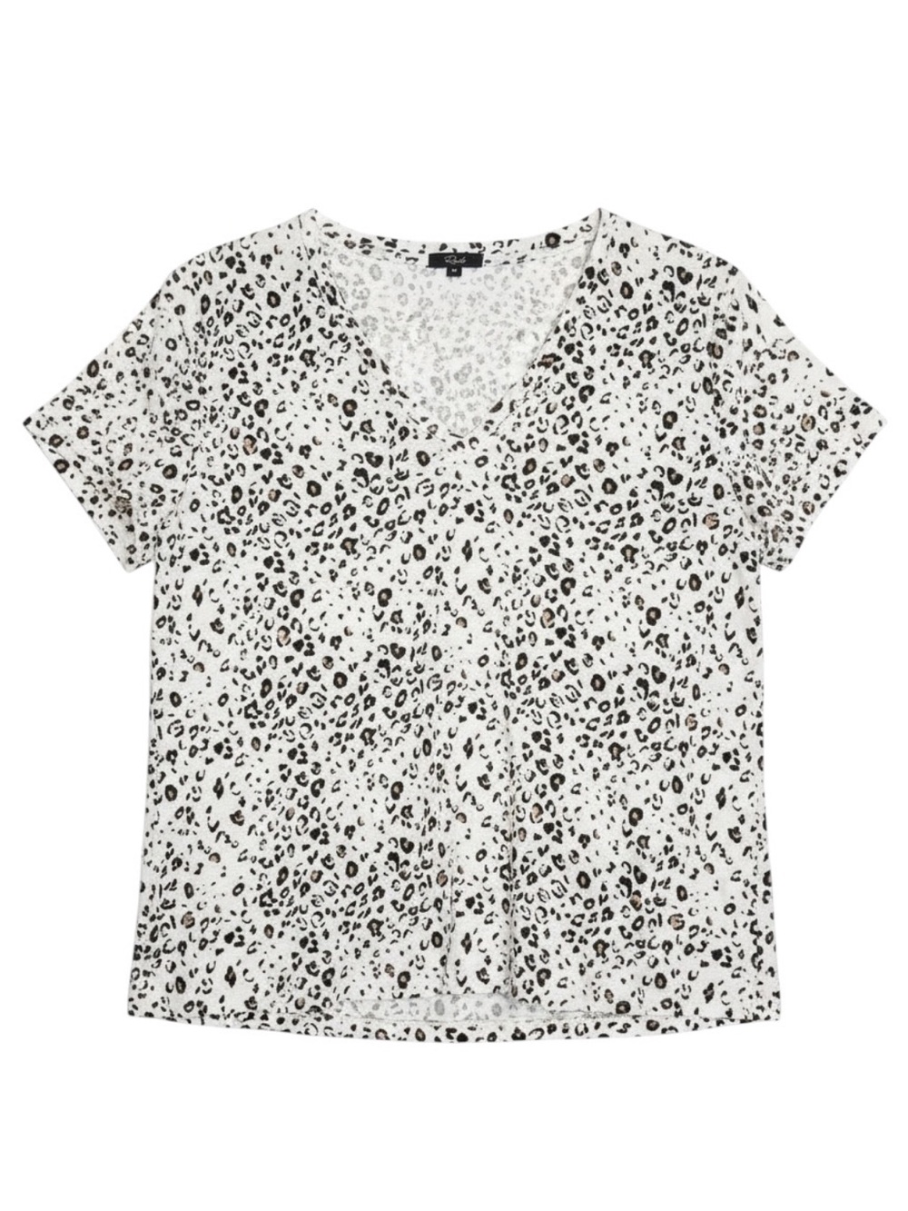 Rails Cara Tee in White Mocha Leopard Size Medium V-Neck Linen Blend